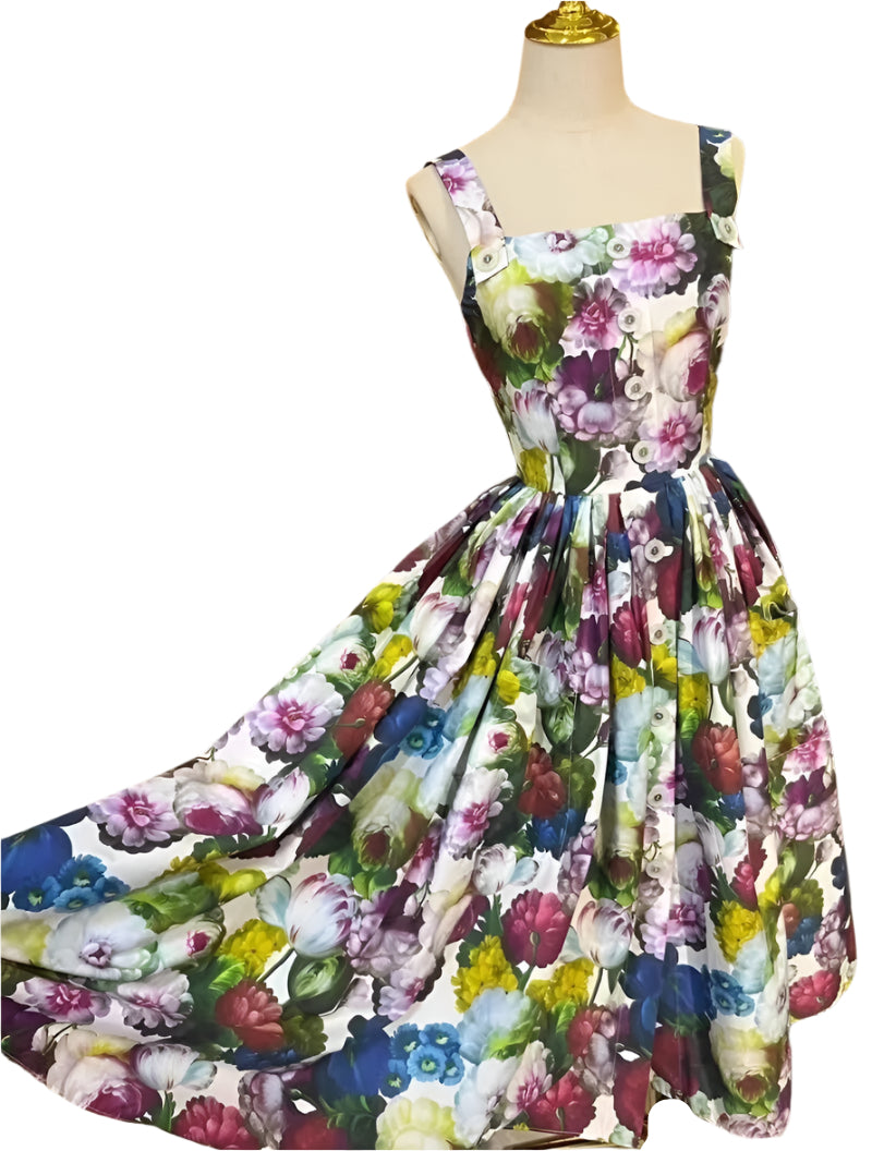 1 Handmade Italian designer Sicily Flowers print sleeveless cotton dress, runway dress, dolce dress - Dress By Vicky