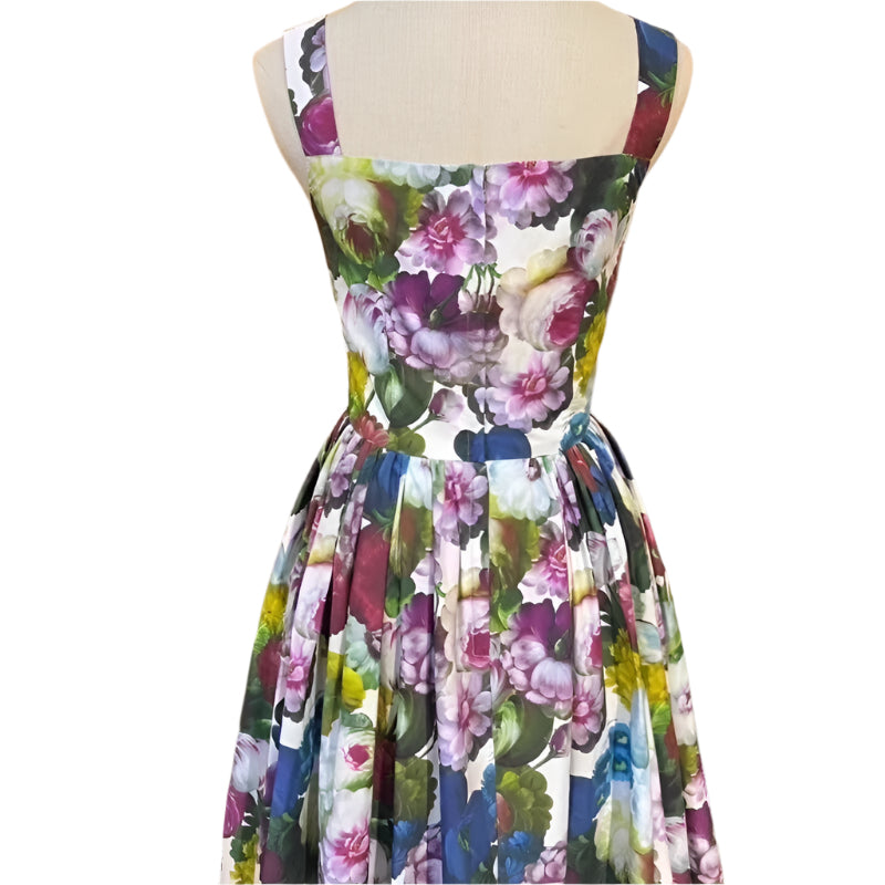 1 Handmade Italian designer Sicily Flowers print sleeveless cotton dress, runway dress, dolce dress - Dress By Vicky