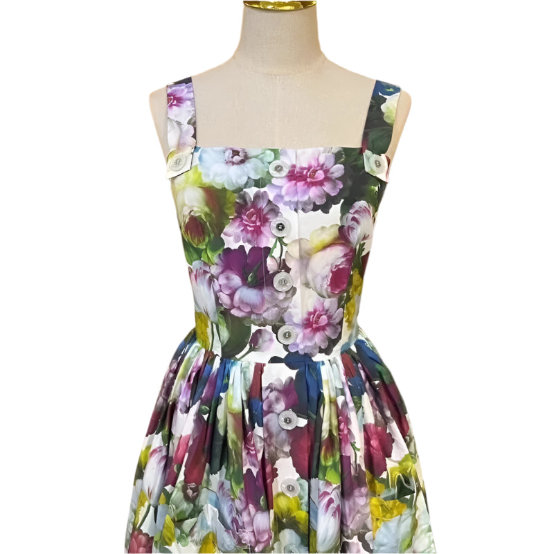 1 Handmade Italian designer Sicily Flowers print sleeveless cotton dress, runway dress, dolce dress - Dress By Vicky