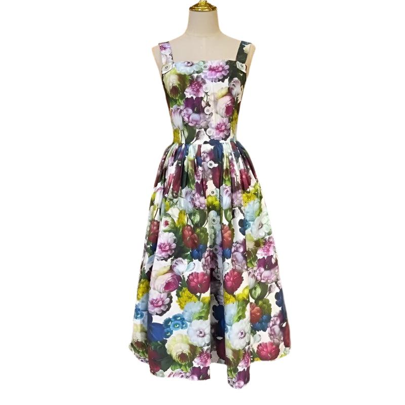 1 Handmade Italian designer Sicily Flowers print sleeveless cotton dress, runway dress, dolce dress - Dress By Vicky