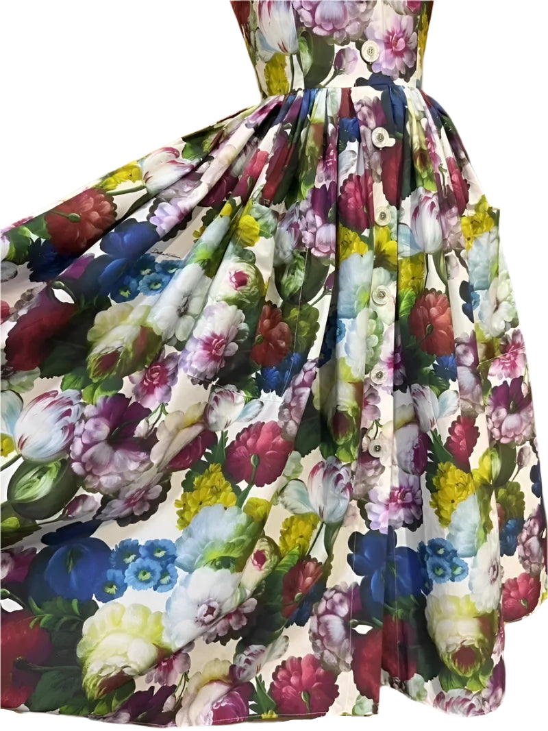 1 Handmade Italian designer Sicily Flowers print sleeveless cotton dress, runway dress, dolce dress - Dress By Vicky