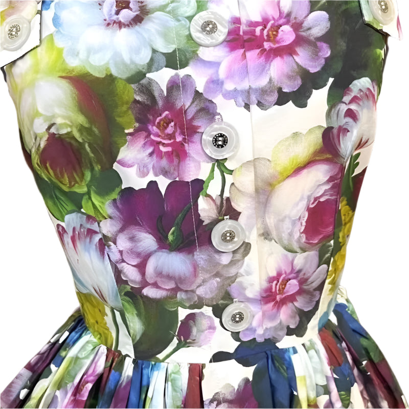 1 Handmade Italian designer Sicily Flowers print sleeveless cotton dress, runway dress, dolce dress - Dress By Vicky