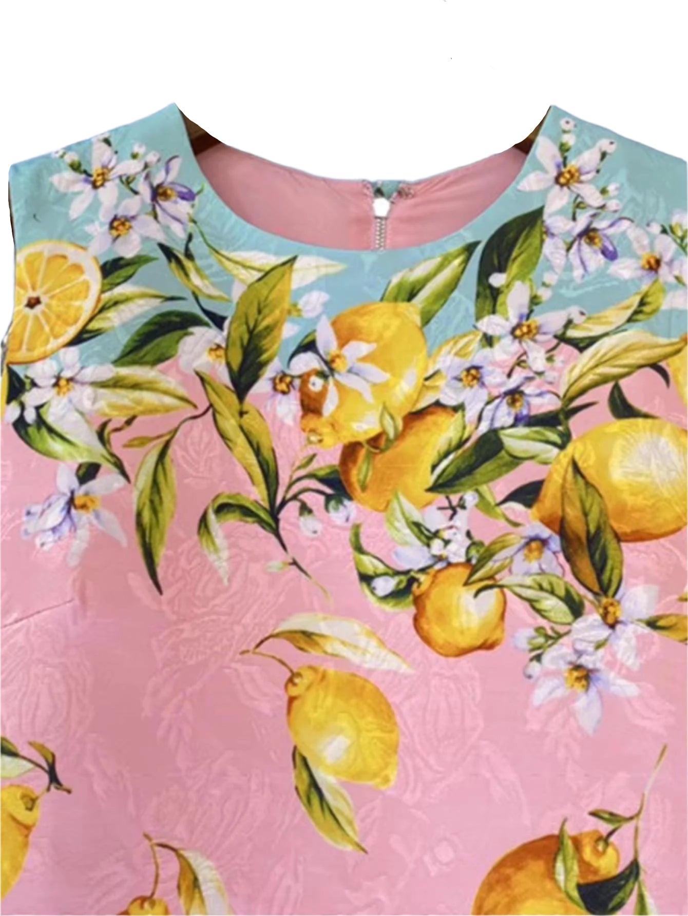 107 Handmade Italian designer Brocade pink Lemons print sleeveless mini dress - Dress By Vicky