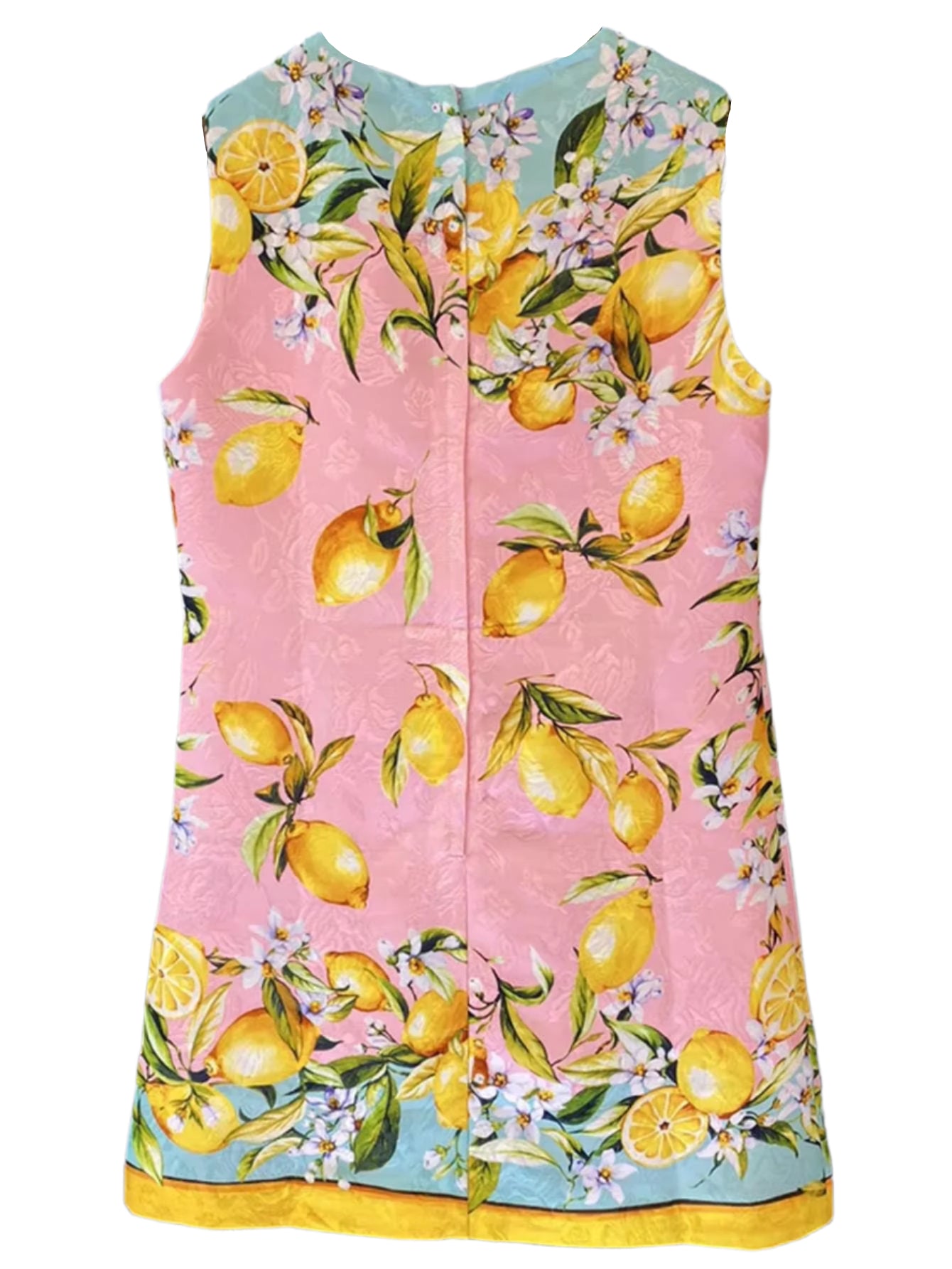 107 Handmade Italian designer Brocade pink Lemons print sleeveless mini dress - Dress By Vicky