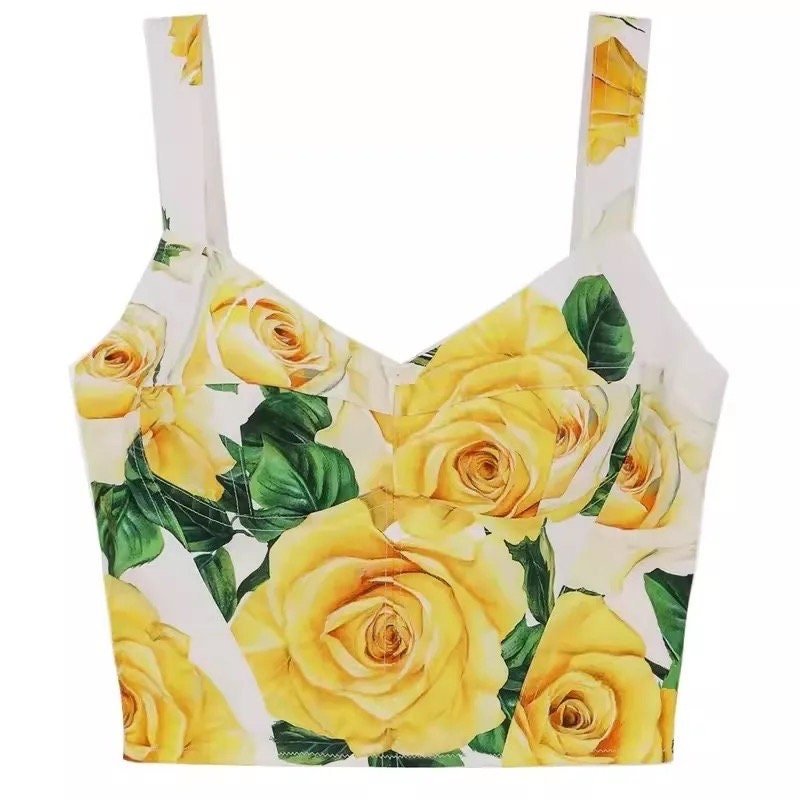 12 SUMMER 2024 Handmade Italian designer Yellow Roses print cotton top, Sicily dress, dolce vita dress - Dress By Vicky