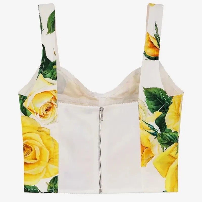 12 SUMMER 2024 Handmade Italian designer Yellow Roses print cotton top, Sicily dress, dolce vita dress - Dress By Vicky