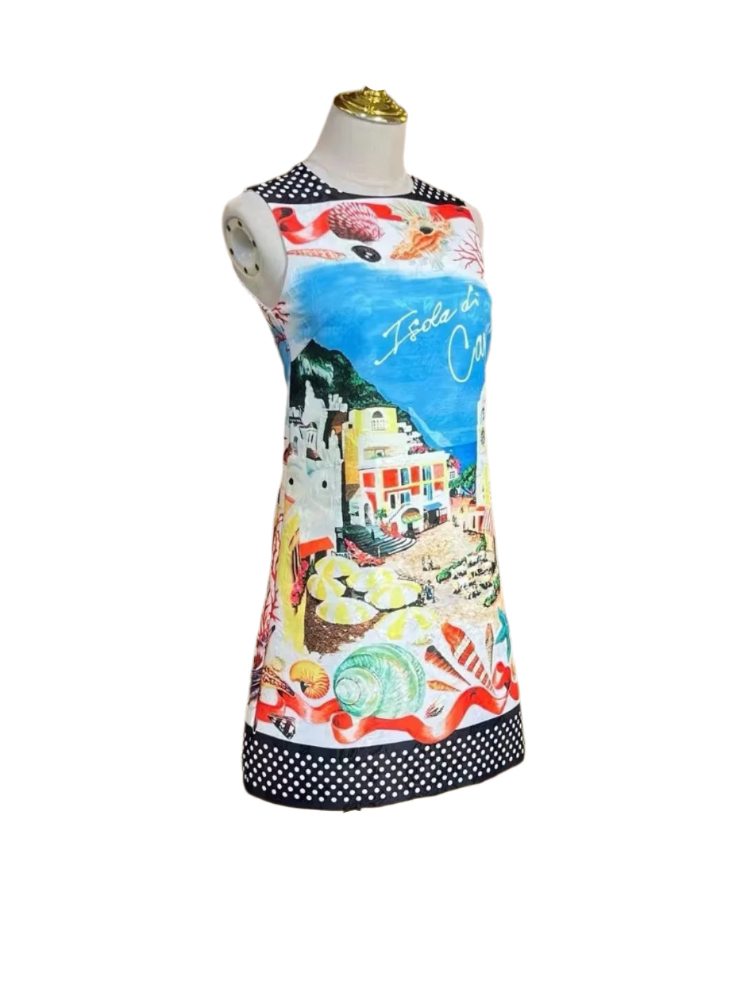 21 Handmade Italian designer Brocade Capri print sleeveless mini dress - Dress By Vicky
