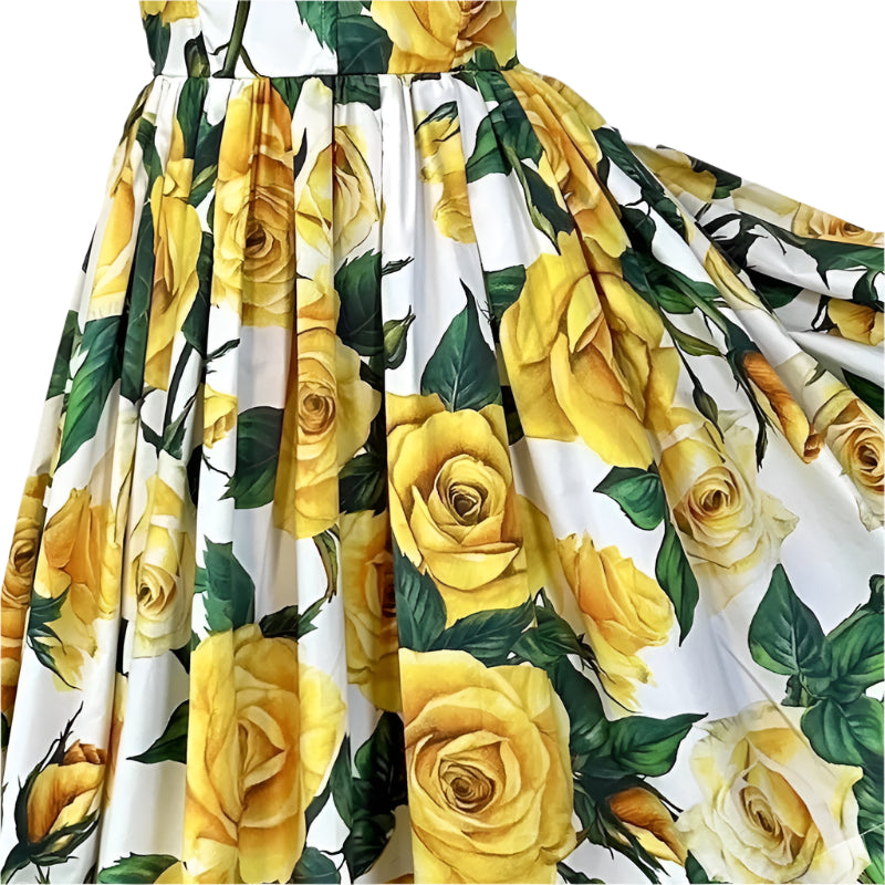27 SUMMER 2024 Handmade Italian designer Yellow Roses print sleeveless cotton dress, dolce vita dress, runway dress - Dress By Vicky