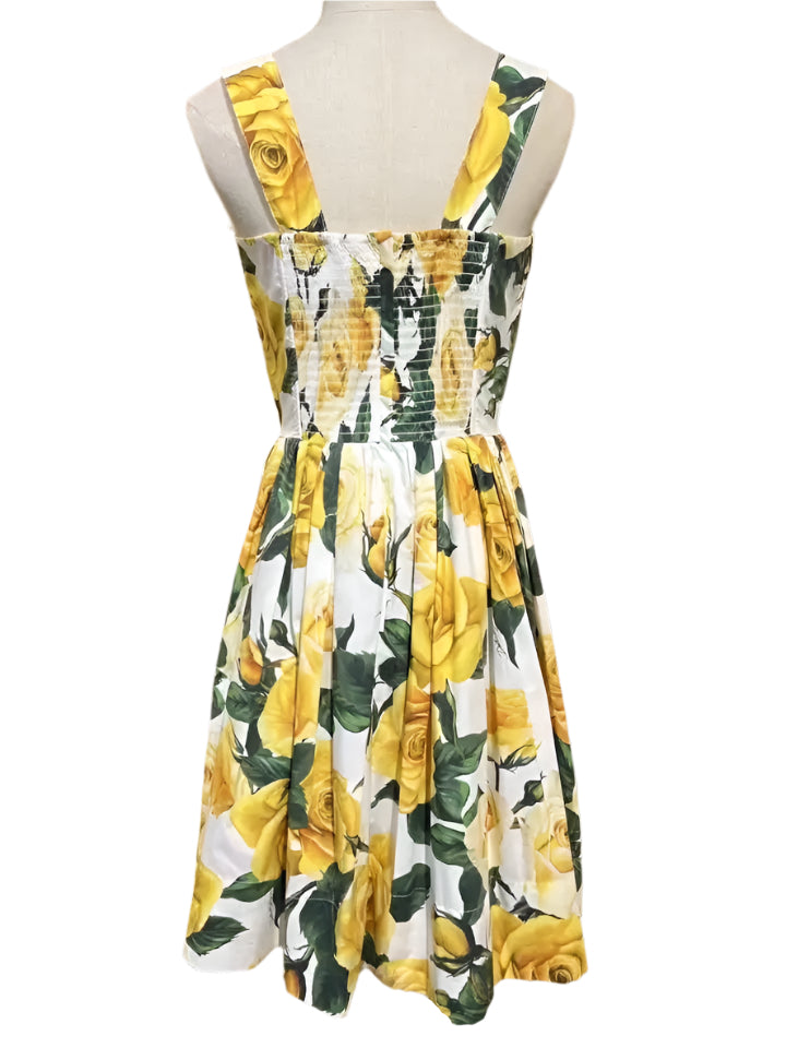 27 SUMMER 2024 Handmade Italian designer Yellow Roses print sleeveless cotton dress, dolce vita dress, runway dress - Dress By Vicky