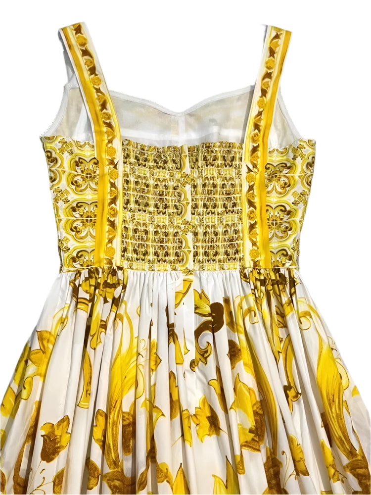 33 Handmade Italian Tiles Majolica print 100% cotton dress (YELLOW), Sicilian Dress, Mosaic Dress, Italian Summer Dress, Dolce Vita - Dress By Vicky