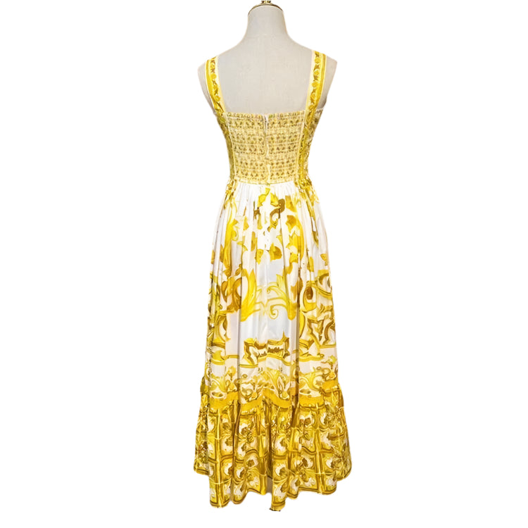 33 Handmade Italian Tiles Majolica print 100% cotton dress (YELLOW), Sicilian Dress, Mosaic Dress, Italian Summer Dress, Dolce Vita - Dress By Vicky