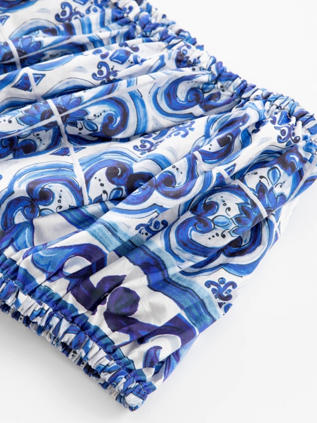 40 Handmade Italian designer Porcelain tiles print cotton top, dolce vita dress, majolica top, Blue or Pink - Dress By Vicky