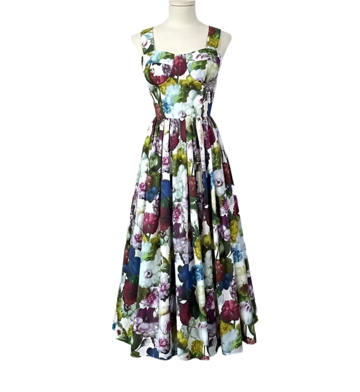 47 Handmade Italian designer Georgina print push up cotton dress, runway dress, summer dress, floral dress, dolce vita dress, Sicily dress - Dress By Vicky
