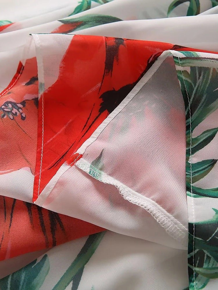 56 Handmade Italian Poppies print puff sleeve chiffon dress, Porcelain Sicilian Dress, Mosaic Dress, Italian Summer Dress, Dolce Vita Style - Dress By Vicky