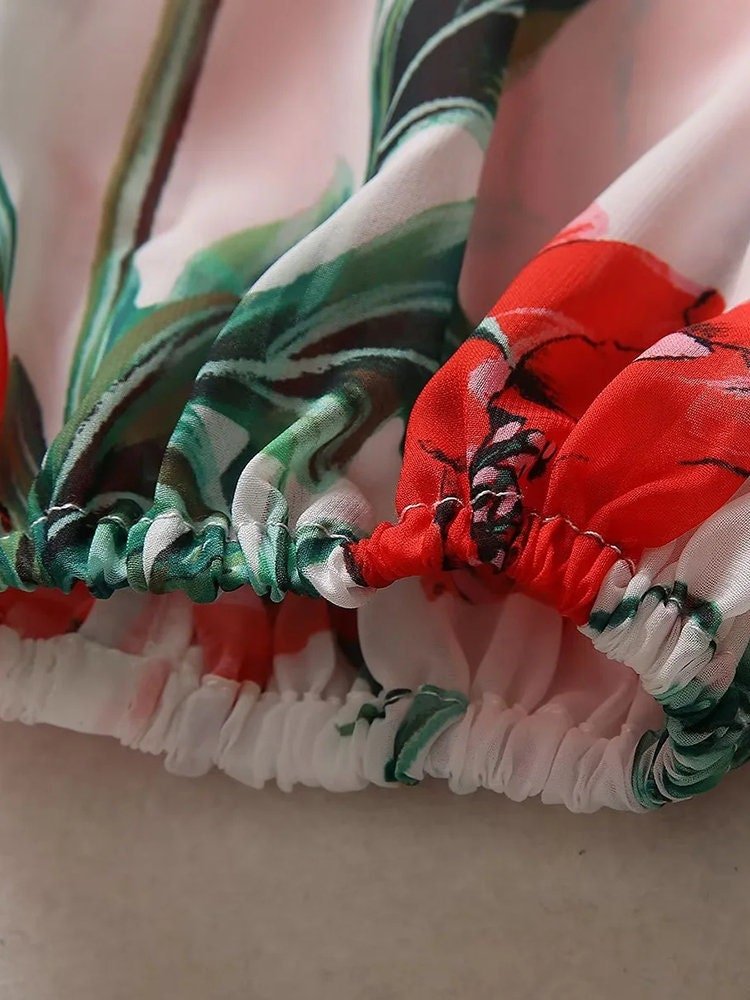 56 Handmade Italian Poppies print puff sleeve chiffon dress, Porcelain Sicilian Dress, Mosaic Dress, Italian Summer Dress, Dolce Vita Style - Dress By Vicky