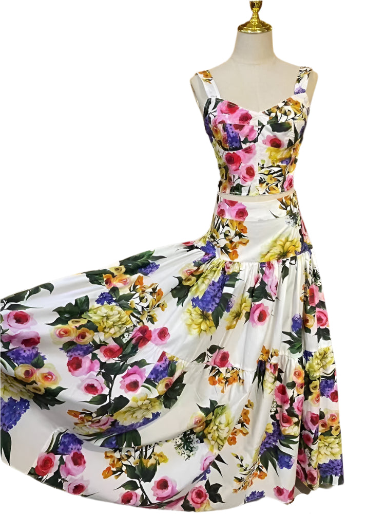 62 LATEST PRINT Handmade Italian designer white multi floral print cotton crop top, designer top, designer dress, runway dress, brand dress - Dress By Vicky