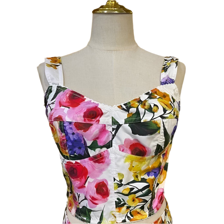 62 LATEST PRINT Handmade Italian designer white multi floral print cotton crop top, designer top, designer dress, runway dress, brand dress - Dress By Vicky