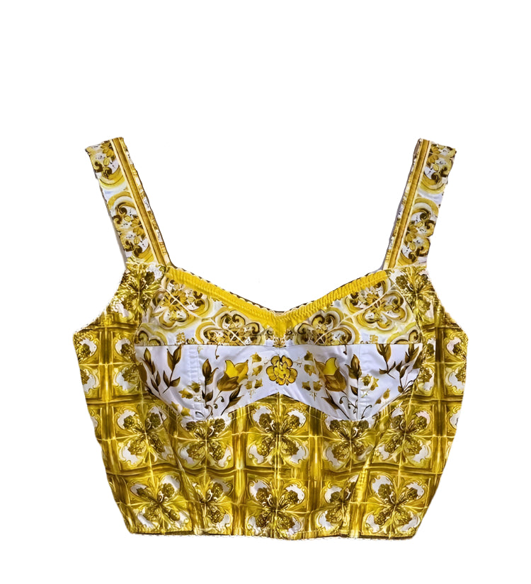 79 Handmade Italian designer Yellow Majolica print cotton top - Dress By Vicky