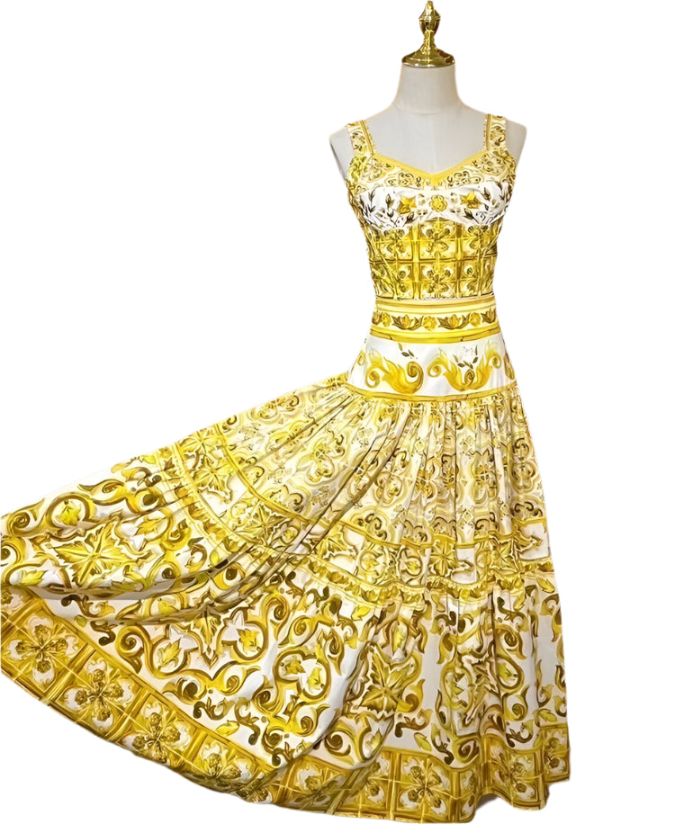 79 Handmade Italian designer Yellow Majolica print cotton top - Dress By Vicky