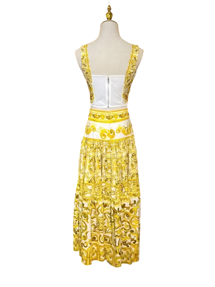 79 Handmade Italian designer Yellow Majolica print cotton top - Dress By Vicky