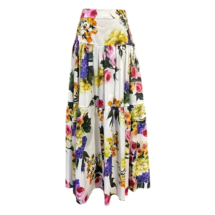 8 Handmade Italian designer White multi floral print layered cotton skirt, Sicily, Dolce vita - Dress By Vicky