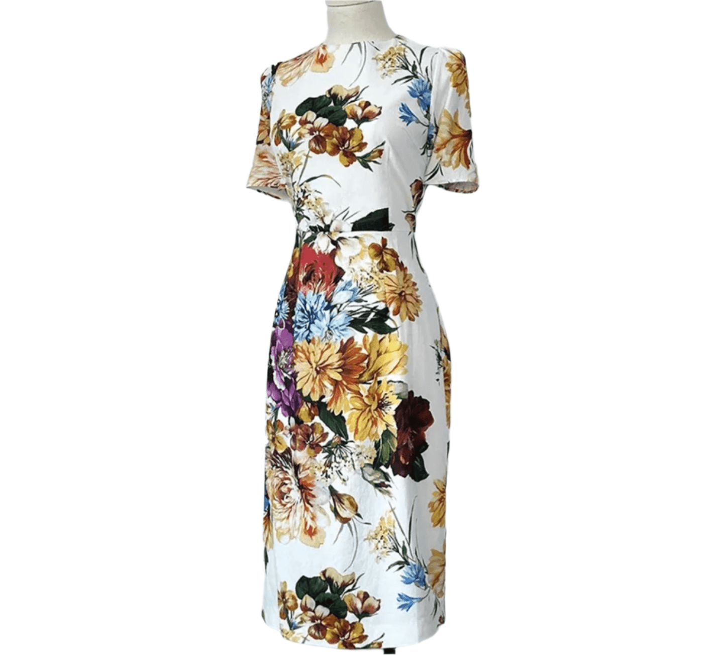 August Flowers print short sleeve midi cocktail dress - Dress By Vicky