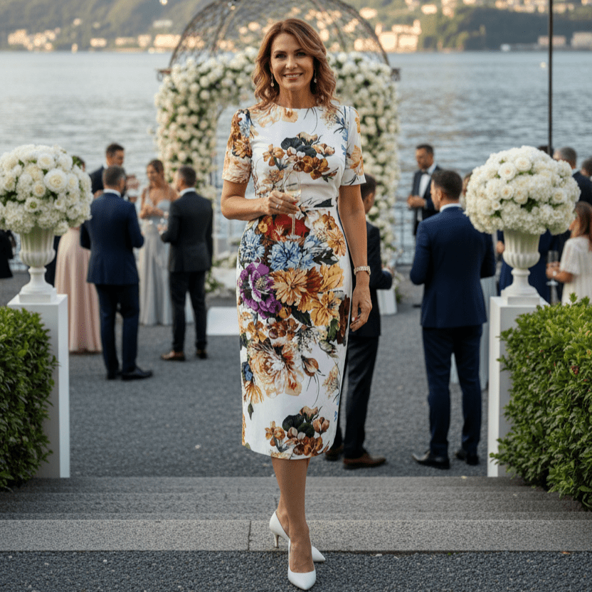 August Flowers print short sleeve midi cocktail dress - Dress By Vicky