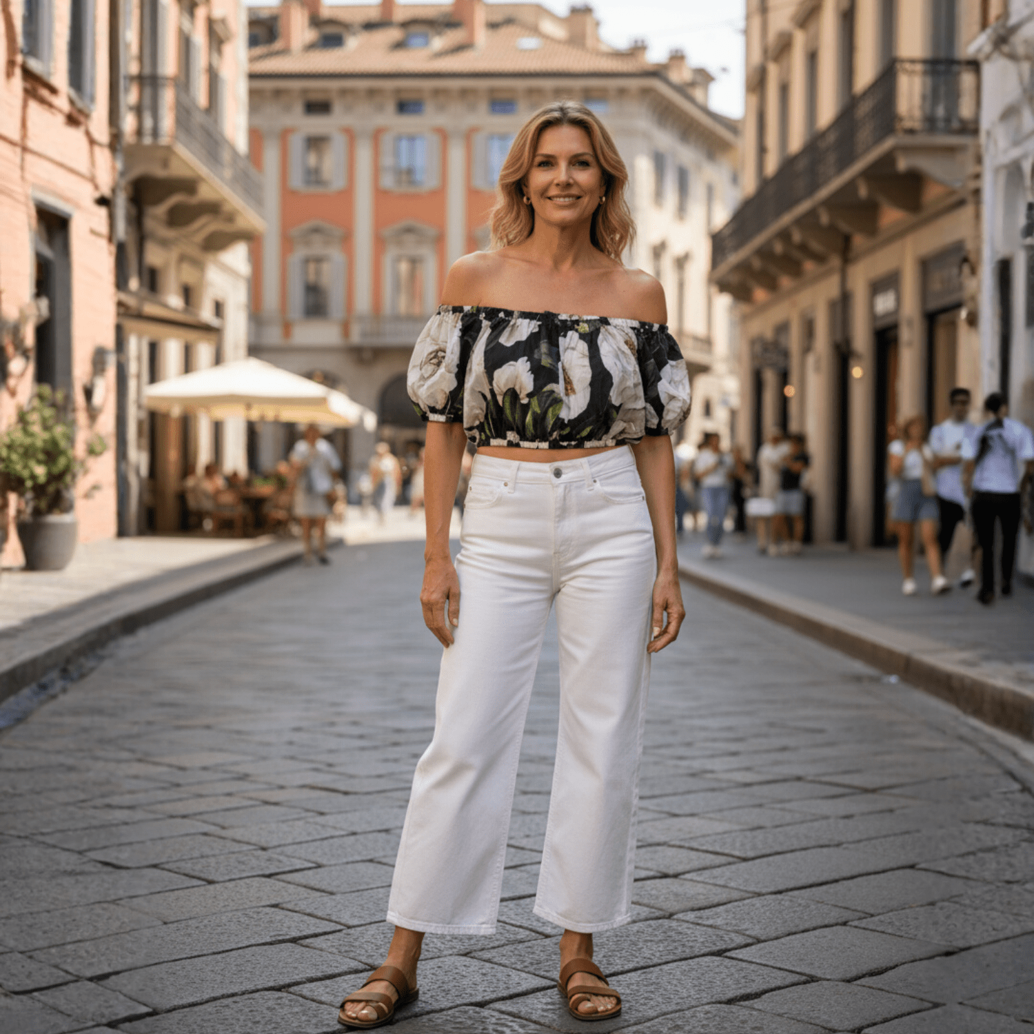 Black floral magnolia print 100% cotton off shoulder top - Dress By Vicky