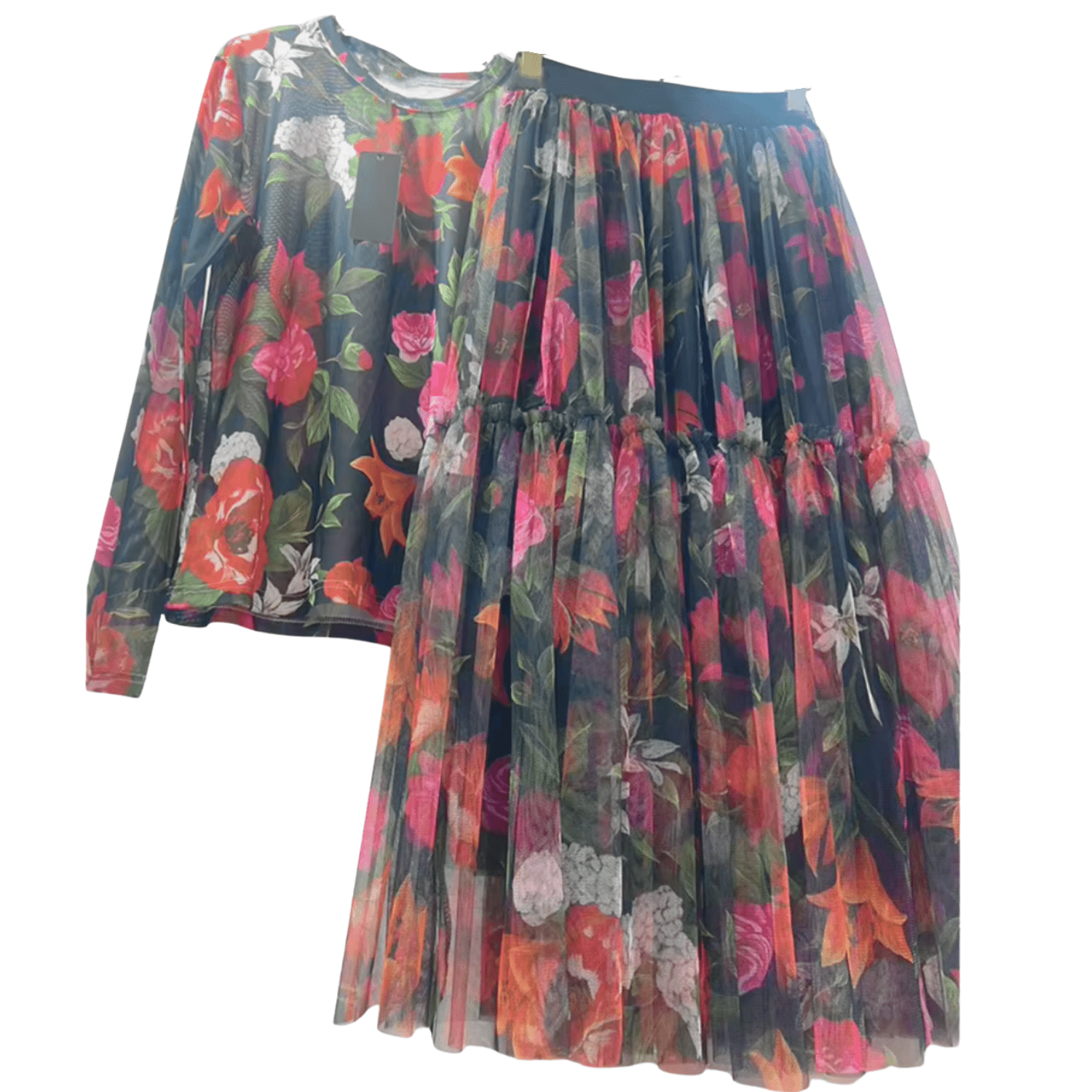 Black Floral Mesh Skirt Set - Dress By Vicky