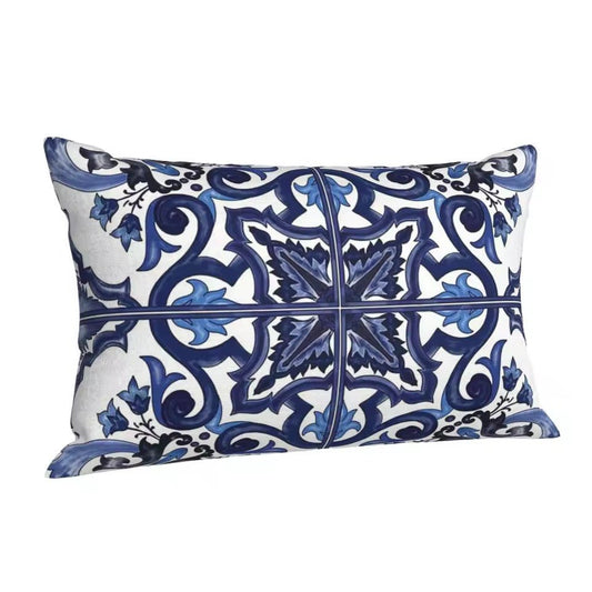 Blue canvas porcelain majolica print cushion pillowcase - Dress By Vicky