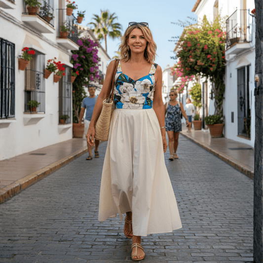 Blue cotton bustier top in white magnolia print - Dress By Vicky
