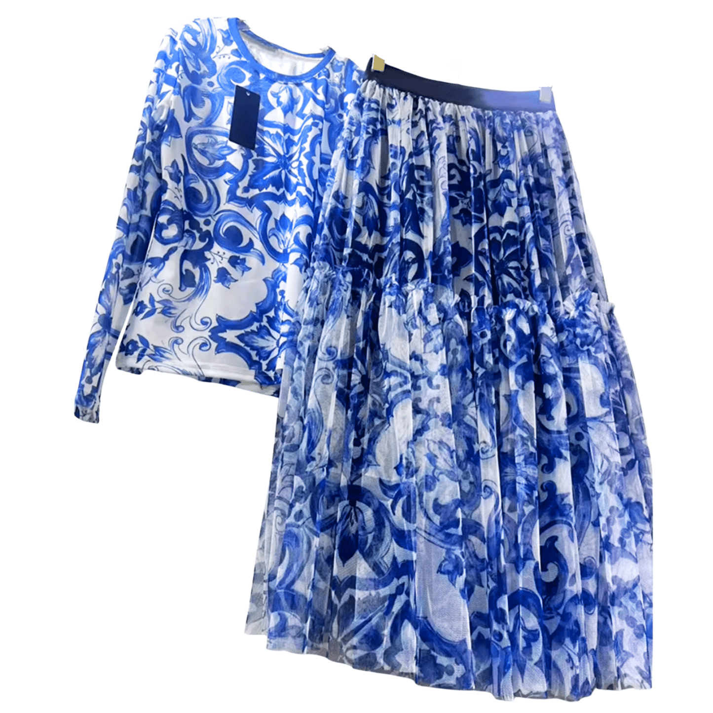 Blue Majolica Porcelain Mesh Skirt Set - Dress By Vicky