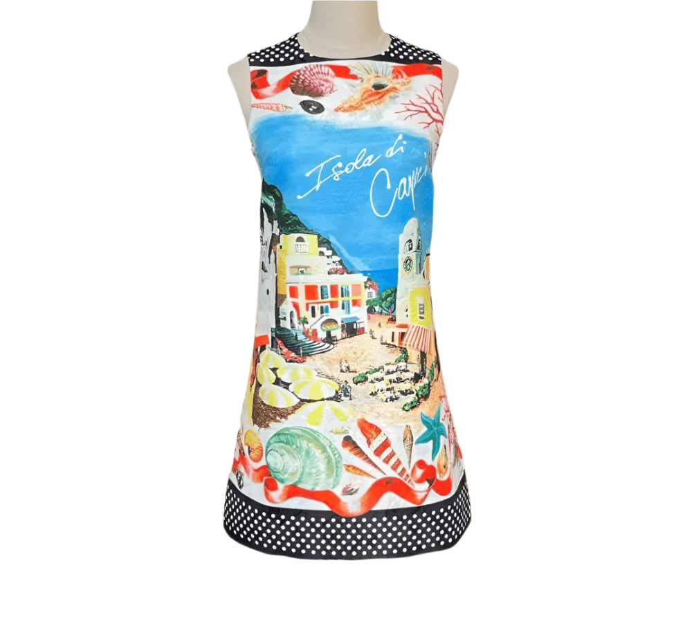 Brocade Capri print polka dot sleeveless brocade mini dress - Dress By Vicky