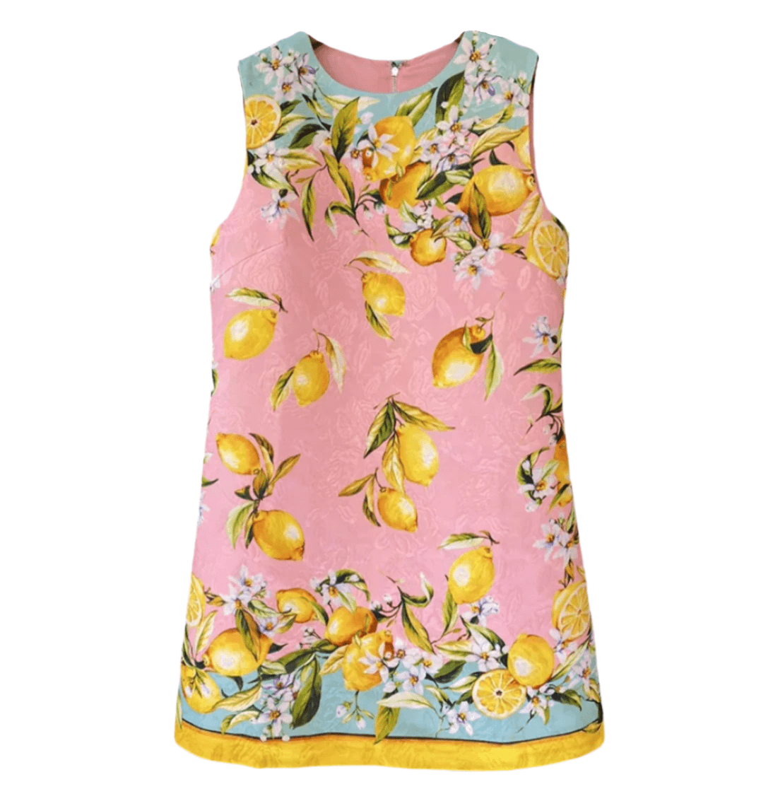 Brocade pink Lemons print sleeveless mini dress - Dress By Vicky