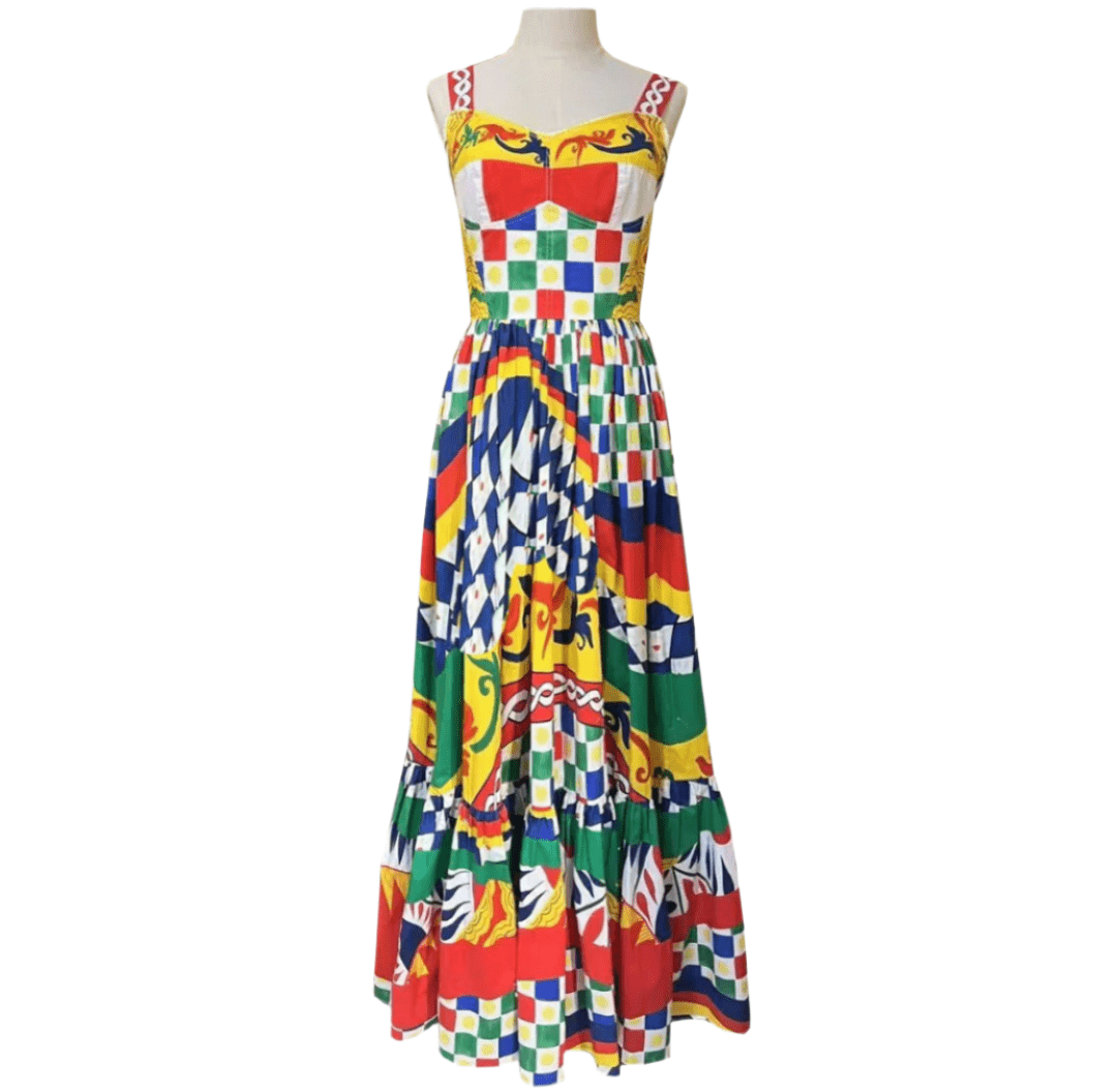 Carnival geometric print 100% cotton maxi summer dress - Dress By Vicky