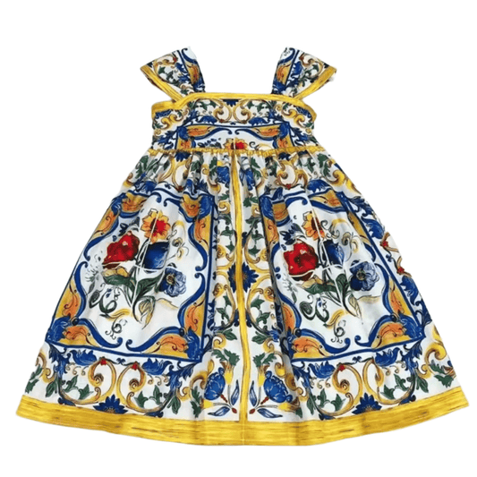 Colourful majolica print kids dress - Dress By Vicky