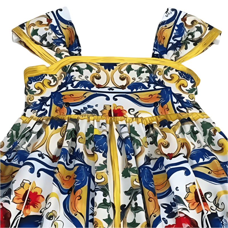 Colourful majolica print kids dress - Dress By Vicky