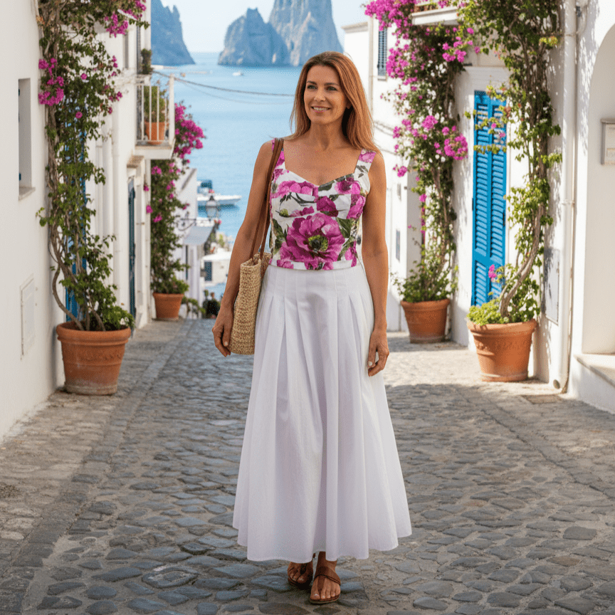 Cotton bustier top with Pink Roses print - Dress By Vicky