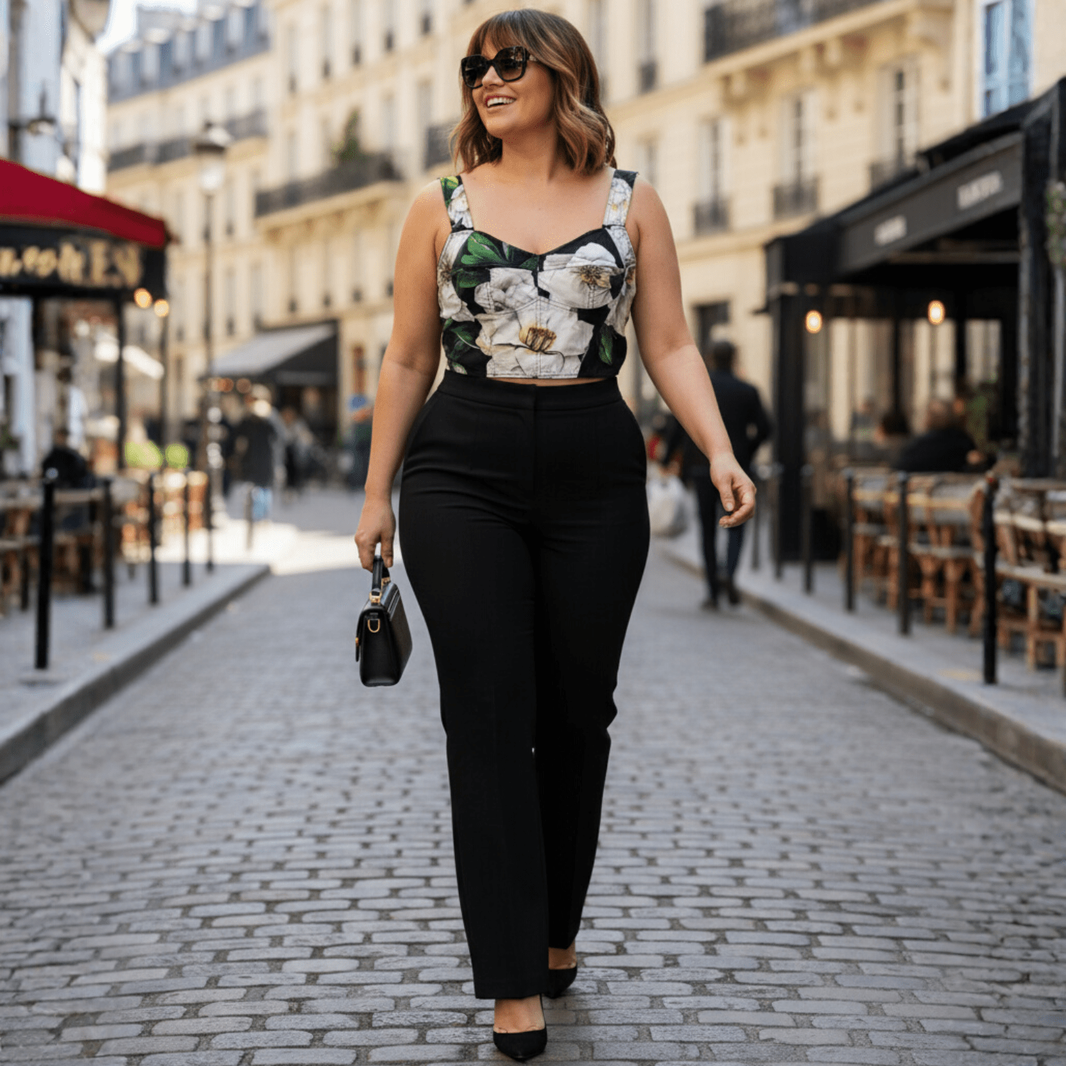 Cotton bustier top with White Roses on Black print - Dress By Vicky