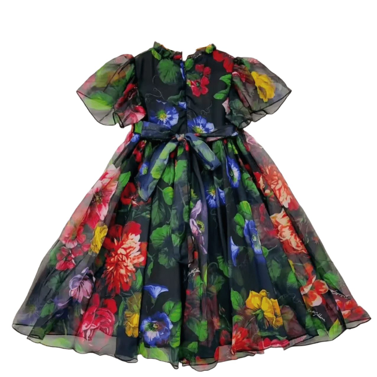 Floral luxury chiffon kids dress with puff sleeves - Dress By Vicky