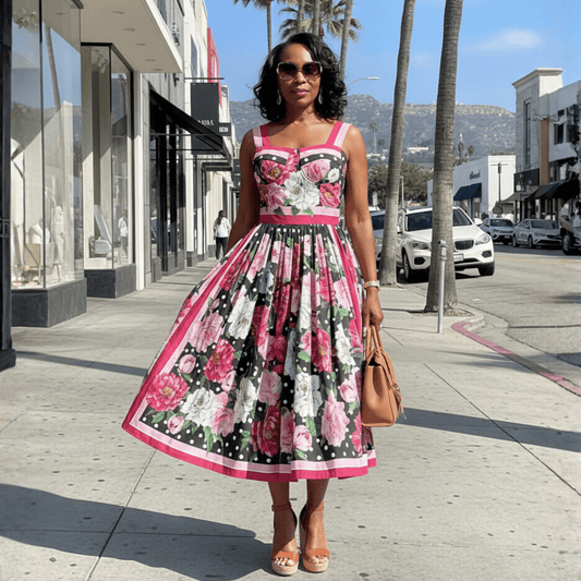 Floral Polka Dot print push up cotton midi dress - Dress By Vicky