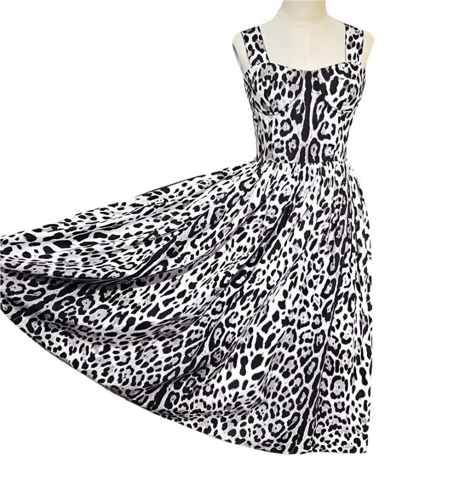 Grey Leopard print push up 100% cotton summer dress - Dress By Vicky
