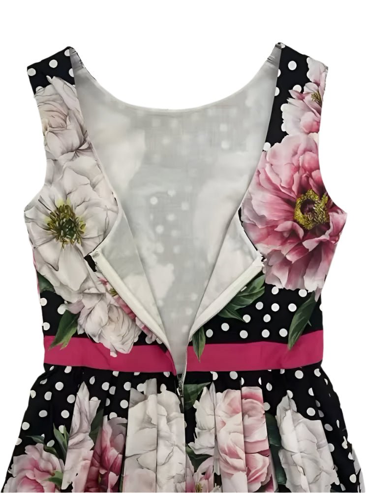 Handmade Italian Polka dot sleeveless floral 100% cotton dress - Dress By Vicky