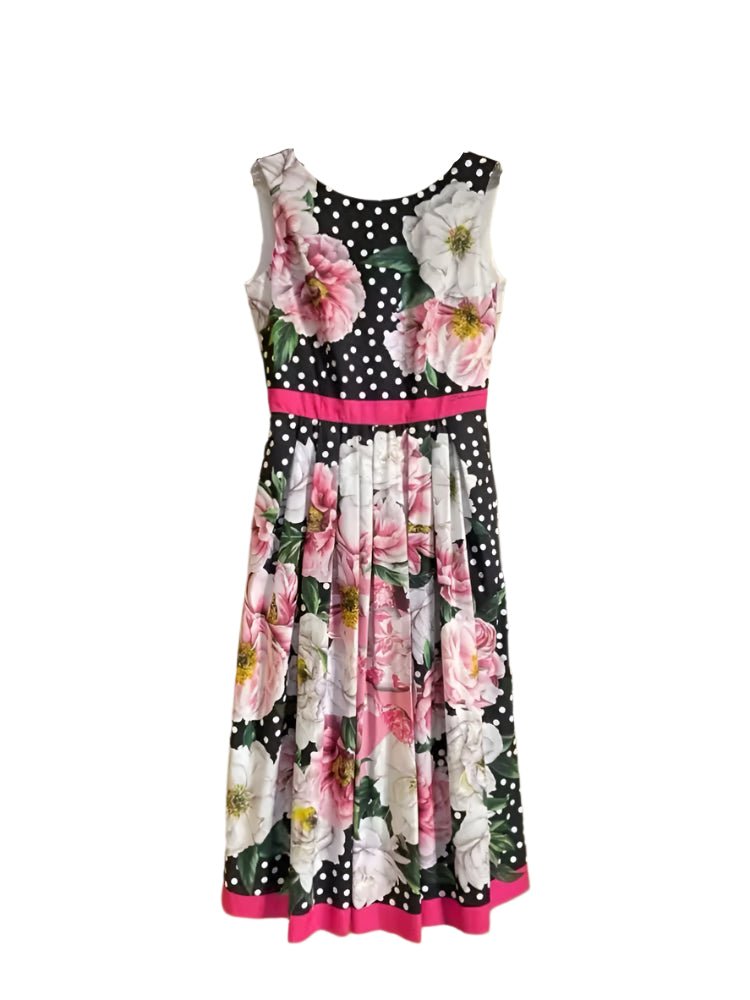 Handmade Italian Polka dot sleeveless floral 100% cotton dress - Dress By Vicky