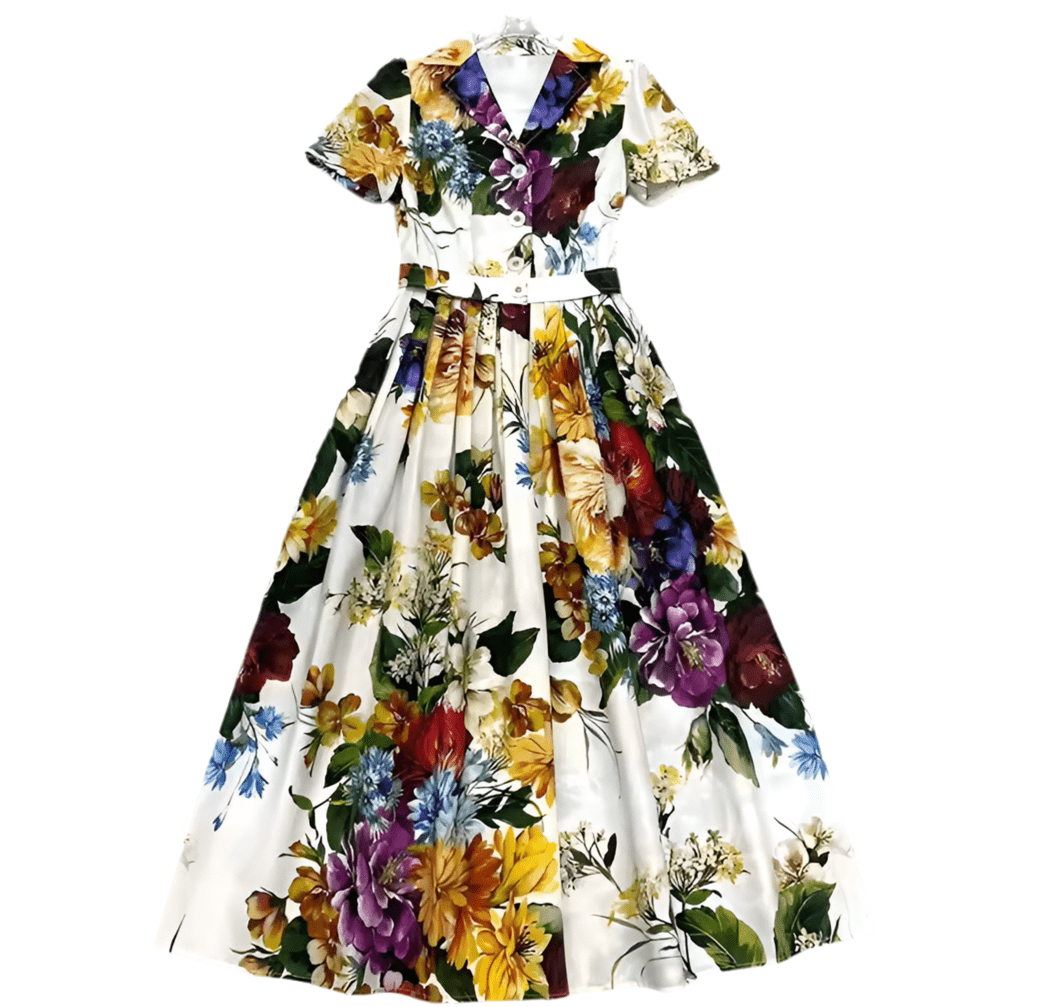 Italian August Flowers print 100% cotton shirt dress - Dress By Vicky