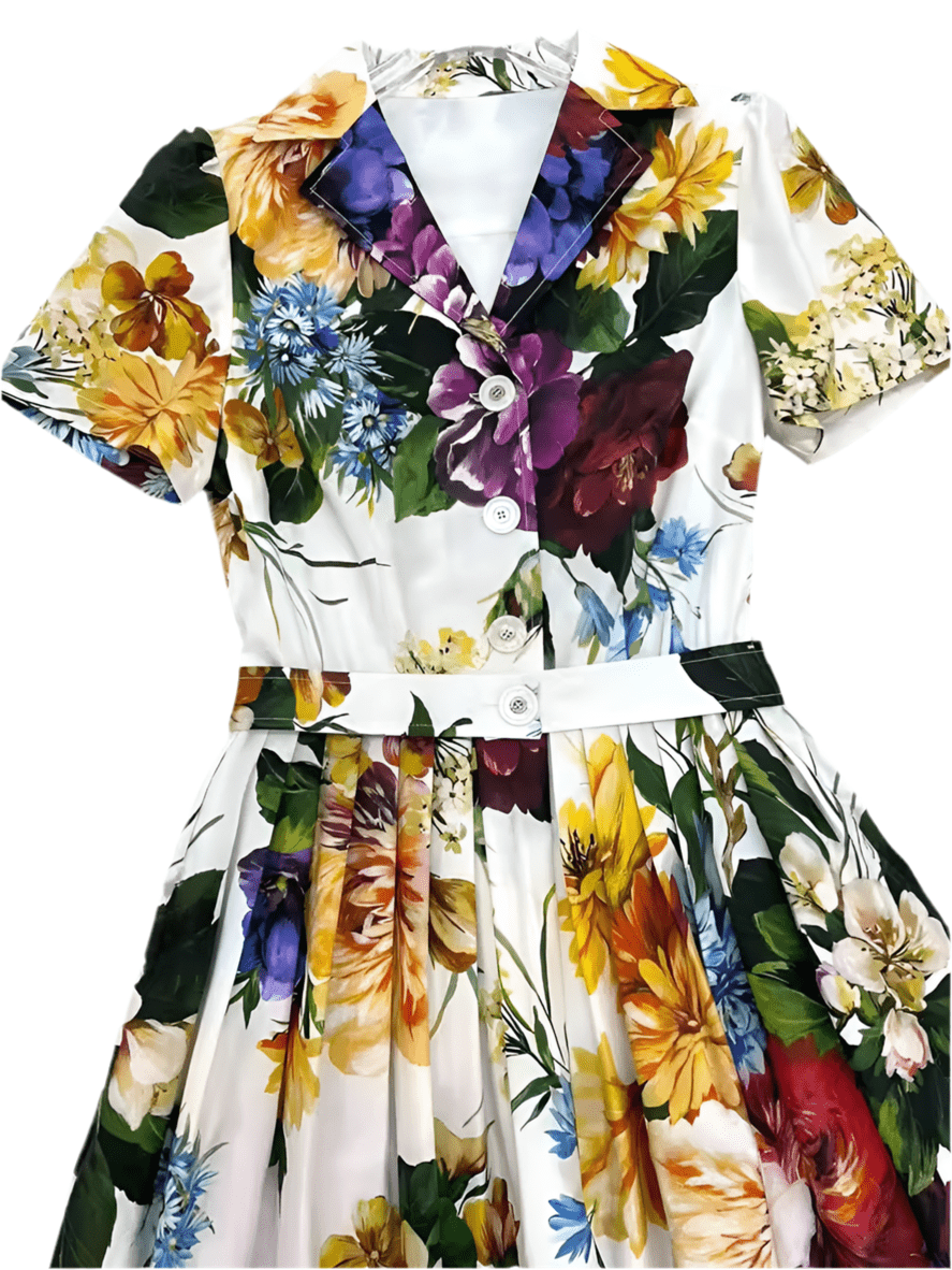 Italian August Flowers print 100% cotton shirt dress - Dress By Vicky