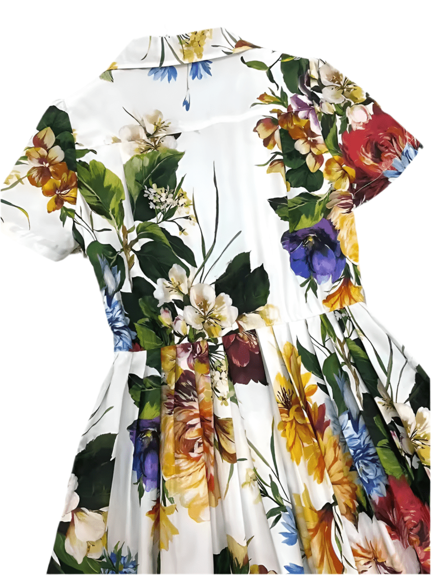 Italian August Flowers print 100% cotton shirt dress - Dress By Vicky