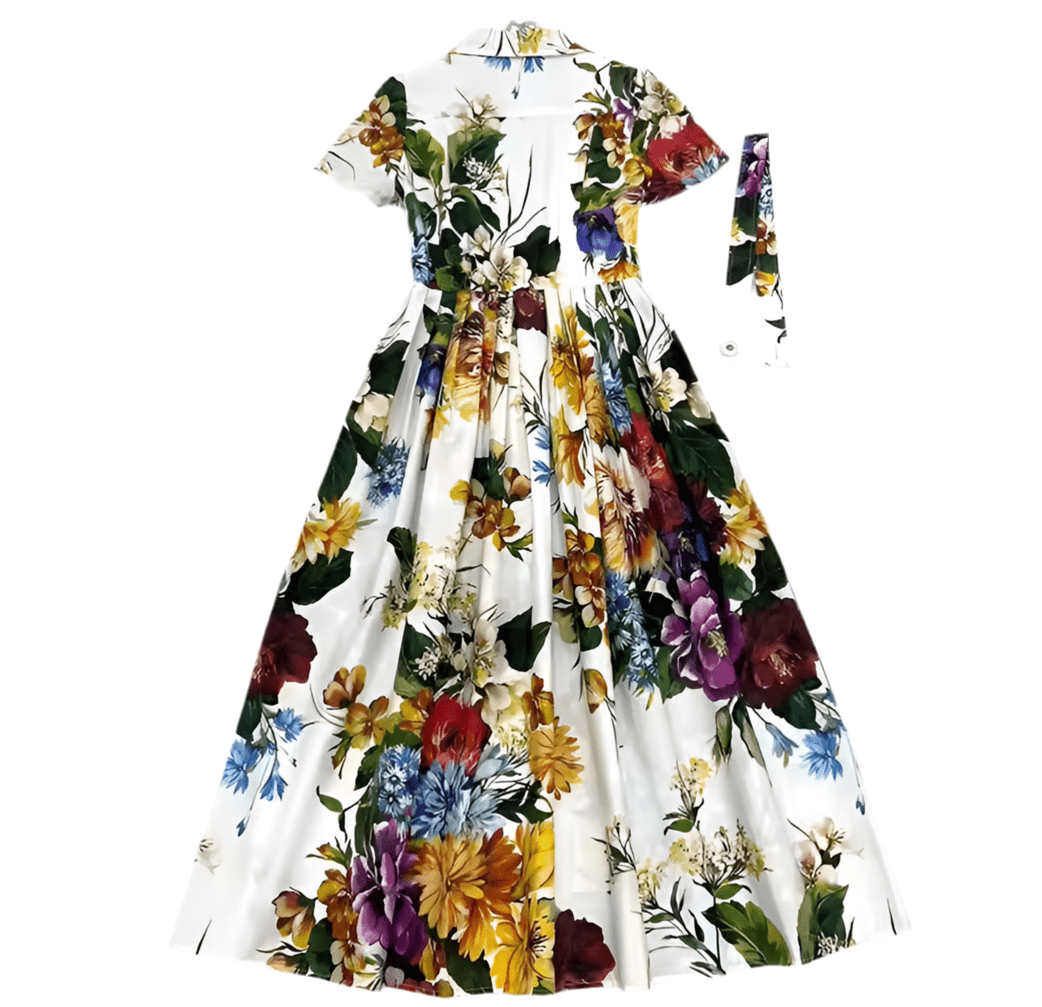 Italian August Flowers print 100% cotton shirt dress - Dress By Vicky