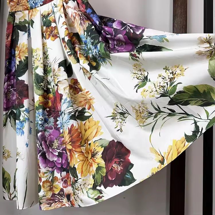 Italian August Flowers print cap sleeve 100% cotton dress - Dress By Vicky