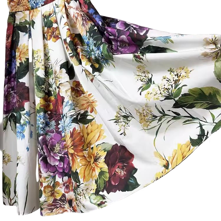 Italian August Flowers print cap sleeve 100% cotton dress - Dress By Vicky